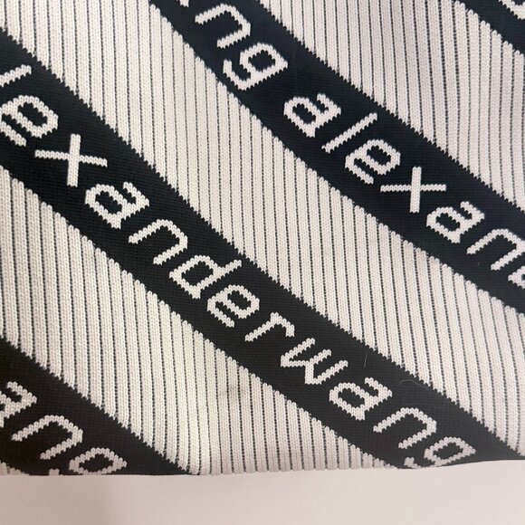 Alexander Wang Knit Jacquard Diagonal Logo Shopper Tote Black White - Picture 10 of 10